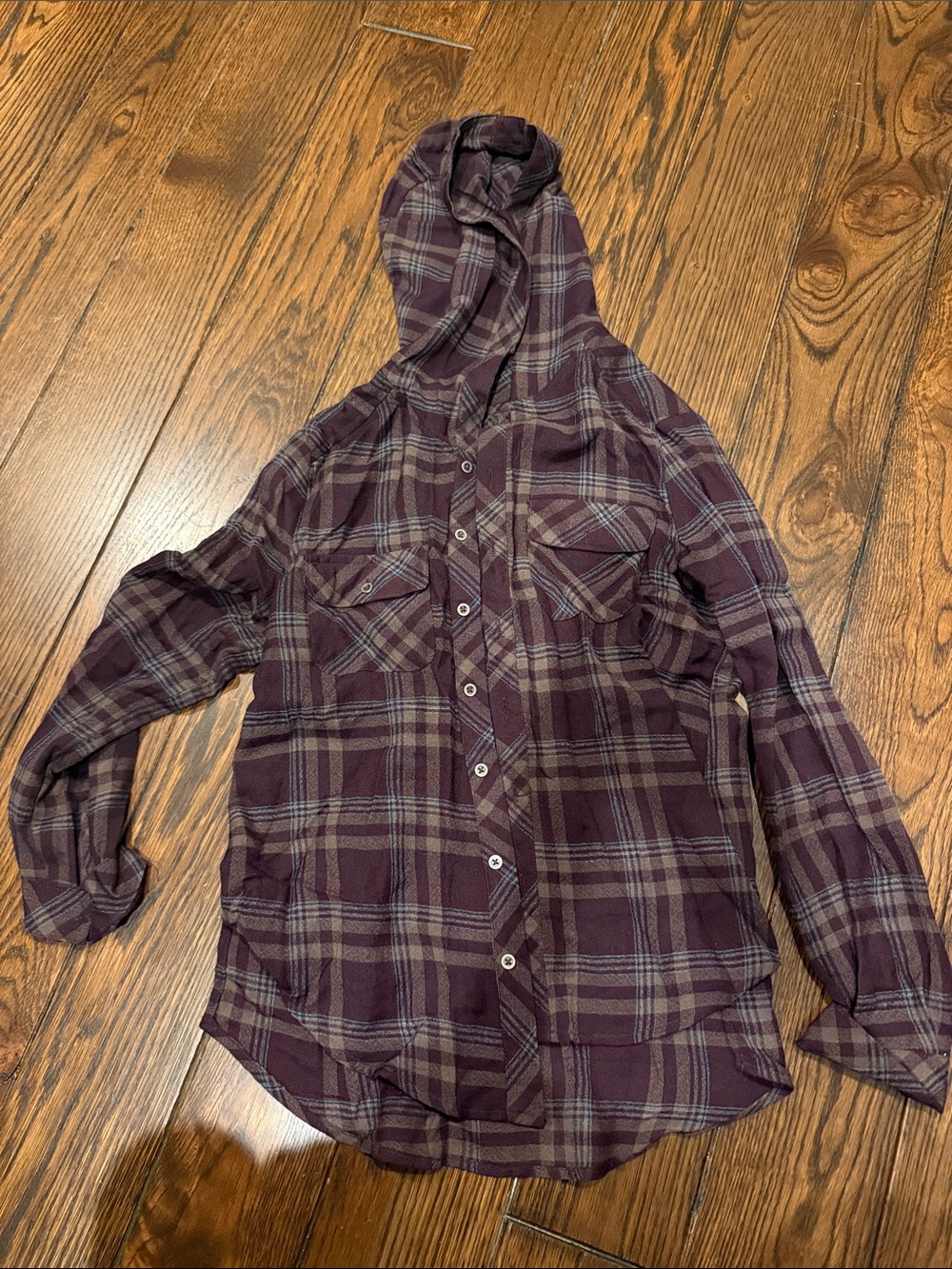 Everly Women's Hooded Plaid Button-Down Shirt - Burgundy & Gray